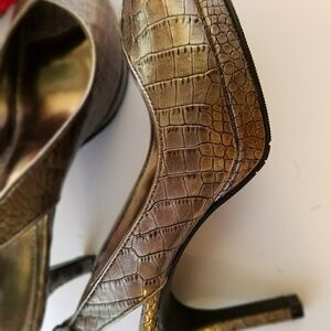 Solanz Etorina Grey Croc Pattern Platform Slingback Heels Size 7 Gray 4” High